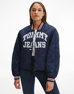 Темно-синяя стеганая куртка в университетском стиле Tommy Jeans-Темно-синий