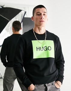 Черный свитшот с круглым вырезом и зеленым логотипом Hugo Duragol-Черный цвет