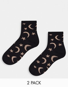 Набор из 2 пар черных носков из органического хлопка с принтом солнца и звезд Monki-Черный