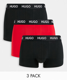 Набор из 3 боксеров-брифов черного и красного цвета с логотипом на поясе Hugo-Черный
