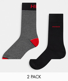 Набор из 2 пар носков черного цвета и в полоску с логотипом Hugo-Черный