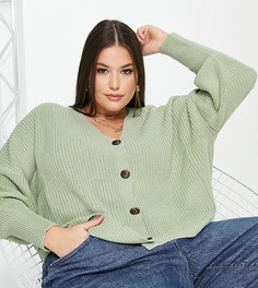 Кардиган шалфейно-зеленого цвета с V-образным вырезом и широкими манжетами Vero Moda Curve-Зеленый цвет