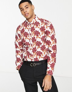 Рубашка узкого кроя с цветочным принтом в стиле ретро Harry Brown-Коричневый цвет