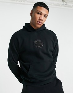 Черный худи с круглым рельефным логотипом по центру Abercrombie & Fitch