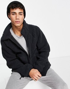Темно-серая oversized-куртка из искусственного меха Abercrombie & Fitch-Серый