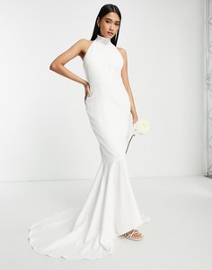 Свадебное платье макси цвета слоновой кости с высоким воротом True Violet-Белый