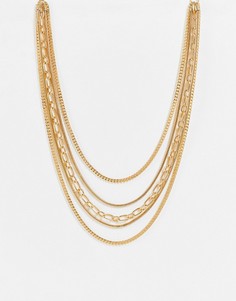 Золотистое ярусное ожерелье из цепочек с разным дизайном ASOS DESIGN-Золотистый