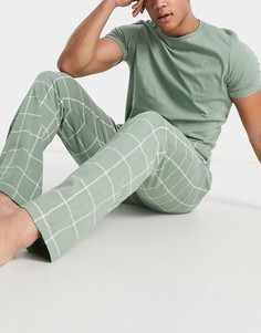 Пижамный комплект шалфейно-зеленого цвета в клетку с футболкой с короткими рукавами Brave Soul-Зеленый цвет