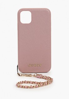 Чехол для iPhone Guess 11, PU Saffiano Pink + Gold hand chain