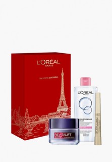 Набор для ухода за лицом LOreal Paris L'Oreal Антивозрастной крем для лица "Ревиталифт Филлер [ha]" против морщин + Мицеллярная вода для снятия макияжа, для сухой и чувствительной кожи + Тушь для ресниц "Телескопик", для удлинения и разделения