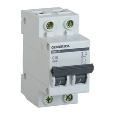 Выключатель автоматический IEK Generica (MVA25-2-016-C) 16A тип C 4.5kA 2П 400В 2мод серый (упак.:1ш