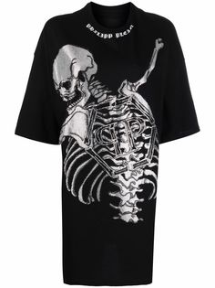 Philipp Plein платье-футболка с принтом Skeleton