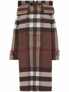 Burberry клетчатый дафлкот со съемным капюшоном