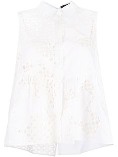 Biyan perforated bow-detail blouse