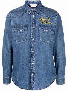 Alexander McQueen джинсовая рубашка с вышитым логотипом