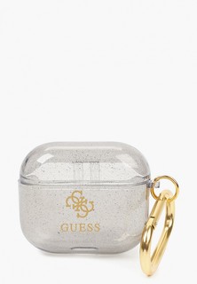 Чехол для наушников Guess Airpods 3, TPU with carabin Transparent Glitter 4G Black