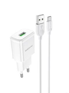 Зарядное устройство Borofone BA59A Heavenly 2xUSB 5V 3A QC3.0 + кабель Type-C White 6974443380217