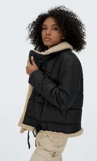 Stradivarius Дубленка Из Нейлона И Искусственной Овчины Черный Xs