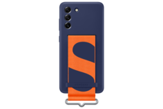 Чехол Samsung Silicone with Strap Cover S21 FE, тёмно-синий
