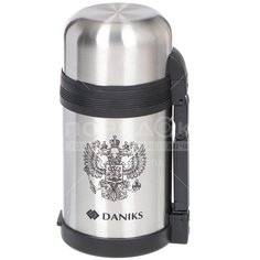 Термос нержавеющая сталь, 1 л, широкая горловина, Daniks, колба нержавеющая сталь, серебристый, SL-100GX