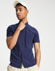 Темно-синяя рубашка с короткими рукавами и принтом в виде ромбов Ted Baker-Темно-синий
