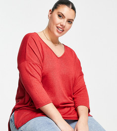 Красная футболка с V-образным вырезом New Look Curve-Красный