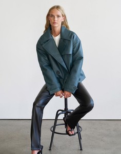 Бирюзовая двубортная куртка из искусственной кожи 4th & Reckless-Зеленый цвет
