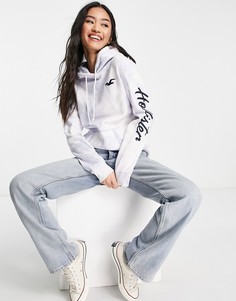 Худи сиреневого цвета с принтом тай-дай и логотипом на рукаве Hollister-Голубой