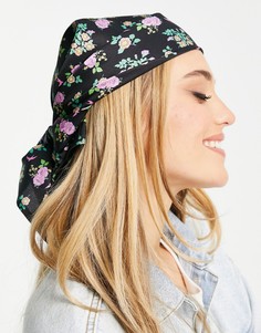 Темный платок на голову из полисатина с цветочным принтом ASOS DESIGN-Разноцветный