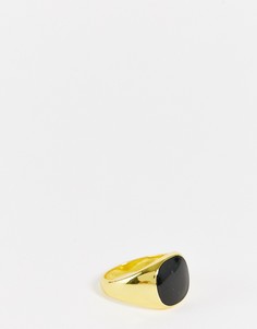 Золотистое массивное кольцо с черной вставкой SVNX-Золотистый
