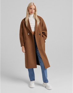 Длинное строгое пальто коричневого цвета Bershka-Коричневый цвет