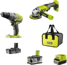 Набор аккумуляторных инструментов Ryobi R18DDAG-252S (черно-зеленый)