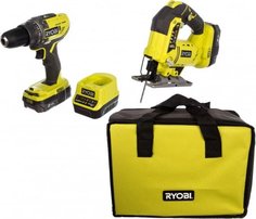 Набор аккумуляторных инструментов Ryobi R18DDJS-220S (черно-желтый)