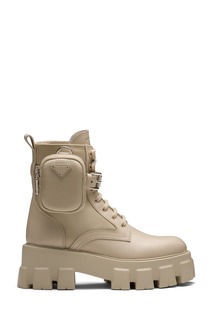 Ботинки из бежевой кожи Prada