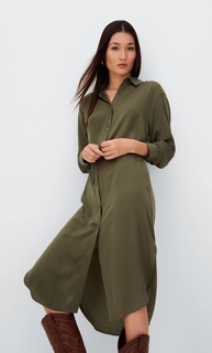Stradivarius Платье Миди Из Сатина Хаки Xs