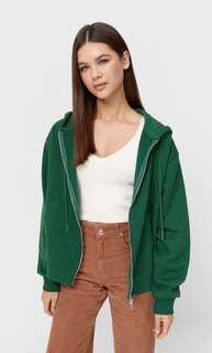 Stradivarius Худи Оверсайз На Молнии Бутылочно-Зеленый L