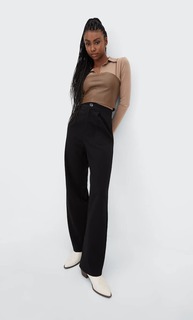 Stradivarius Брюки С Широкими Штанинами Черный 42