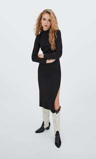 Stradivarius Платье Миди С Длинными Рукавами Черный L