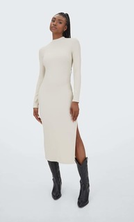 Stradivarius Платье Миди С Длинными Рукавами Ванильный Xl