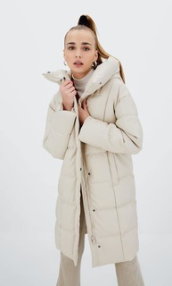 Stradivarius Длинное Стеганое Пальто Из Искусственной Кожи Цвет Небеленого Полотна S