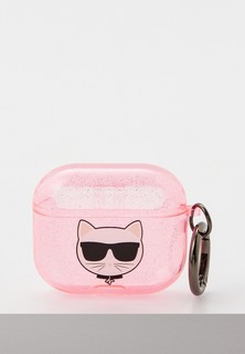 Чехол для наушников Karl Lagerfeld Airpods 3, TPU Glitters with ring Choupette Transparent Pink