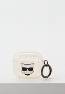 Чехол для наушников Karl Lagerfeld Airpods 3, TPU Glitters with ring Choupette Transparent Gold