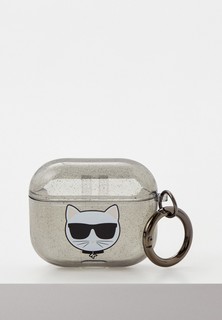 Чехол для наушников Karl Lagerfeld Airpods 3, TPU Glitters with ring Choupette Transparent Black