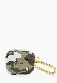 Чехол для наушников Guess Airpods 3, TPU with carabin Camouflage Green