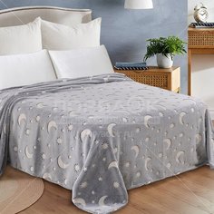 Плед 1.5-спальный, 150х200 см, велсофт, 100% полиэстер, Cleo, Бамбук Неон Луна, серый, 150/007-PBN