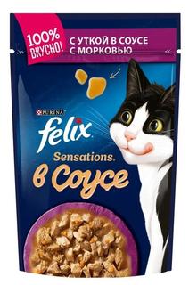Влажный корм для кошек Felix Sensations в соусе, утка/морковь, 85гр