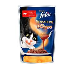 Влажный корм для кошек Felix Sensations в соусе, говядина/томаты, 85гр