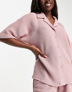 Серо-бежевая пижамная рубашка из жатого трикотажа от комбинируемого комплекта ASOS DESIGN – Выбирай и Комбинируй-Розовый цвет