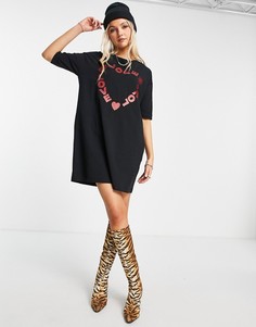 Черное платье-рубашка с логотипом и сердцем Love Moschino-Черный