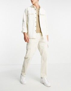 Вельветовые свободные брюки карго цвета экрю с карманами спереди Topman-Белый